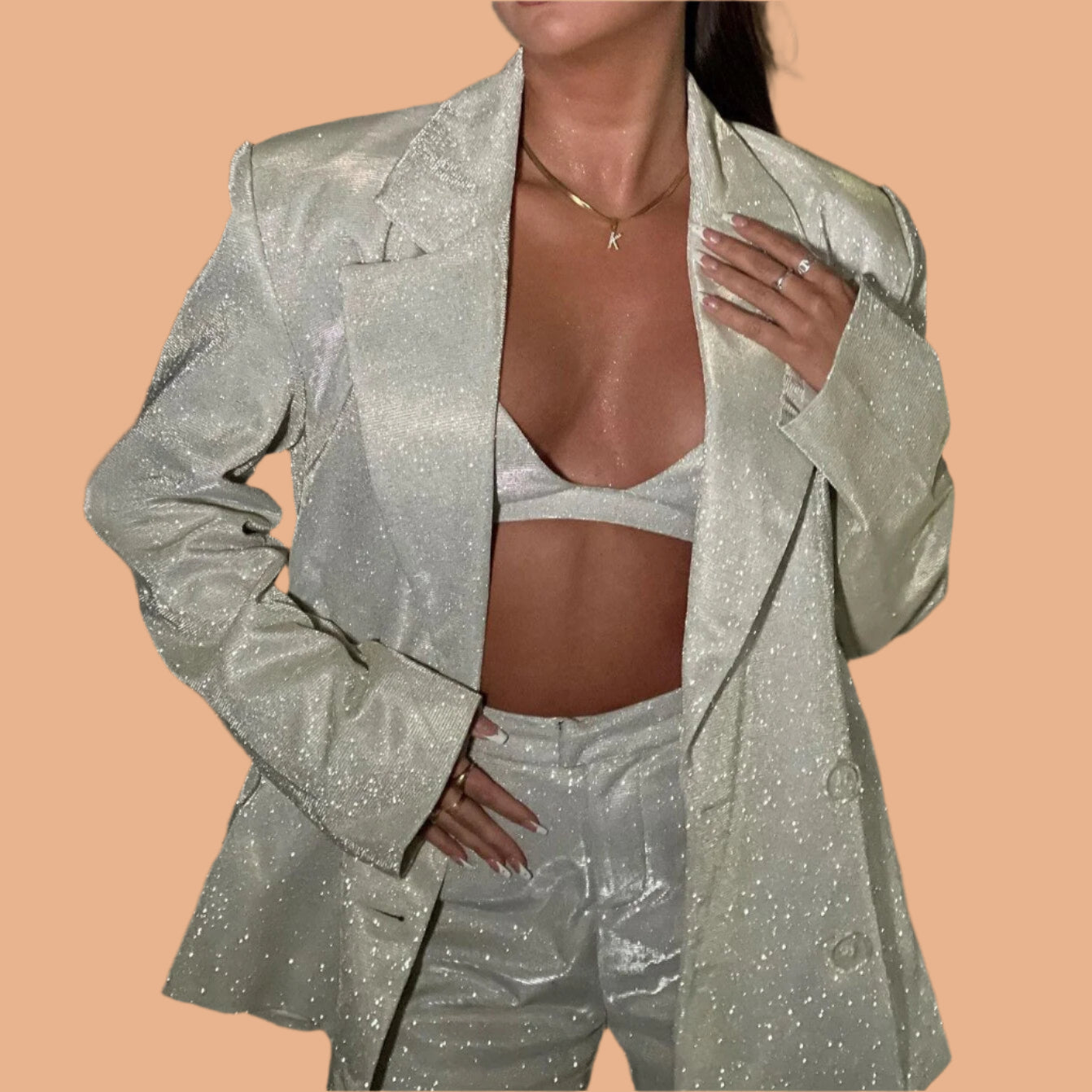 Elegant Dazzling Blouse Set for Special Occasions, Modern Design with Stylish Jacket and Fitted Top, Perfect for Events 2