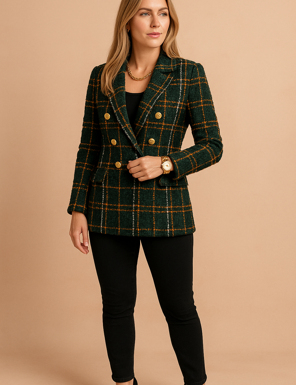 Elegant Women's Plaid Jacket - Stylish Womens Coats for Business and Casual Outings 1