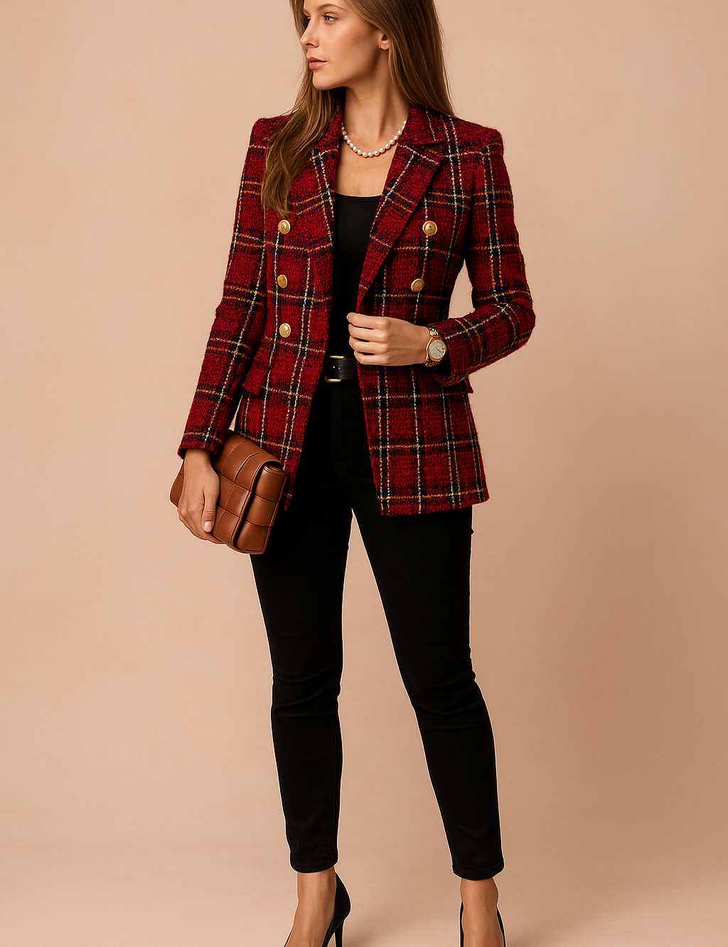 Elegant Women's Plaid Jacket - Stylish Womens Coats for Business and Casual Outings 4