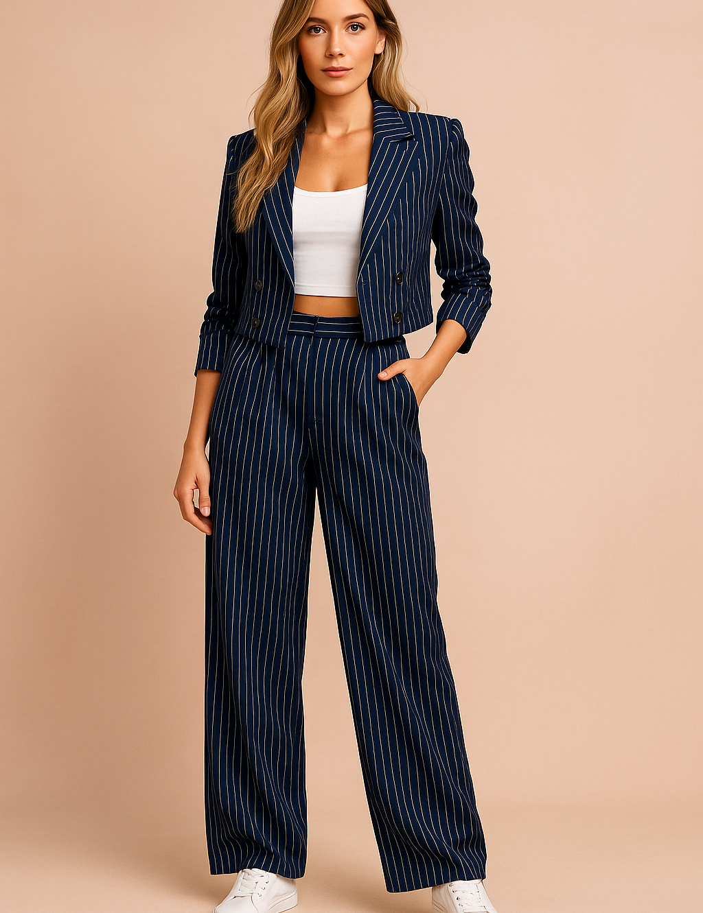 Women's Striped Two-Piece Suit for Modern Elegance and Comfortable Style 0