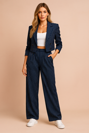 Women's Striped Two-Piece Suit for Modern Elegance and Comfortable Style 0